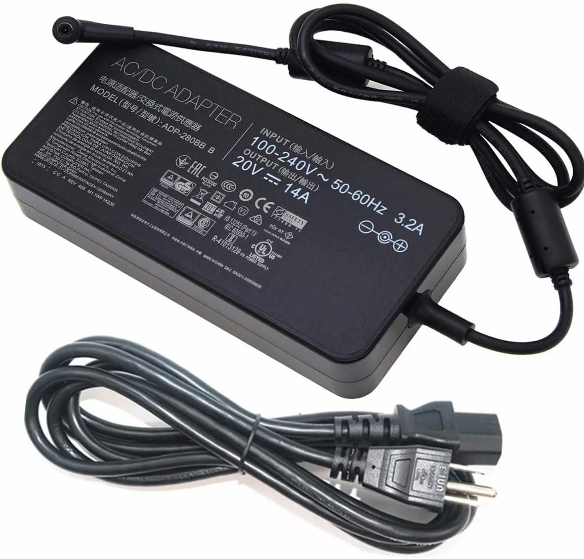 Black rectangular AC adapter with 6.0x3.5mm barrel plug and detachable power cord