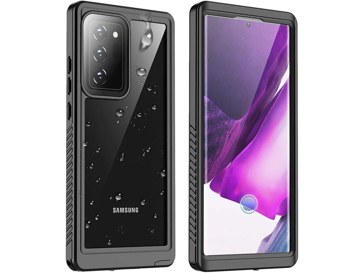 Black full-body waterproof case with built-in screen protector for Galaxy Note 20 Ultra