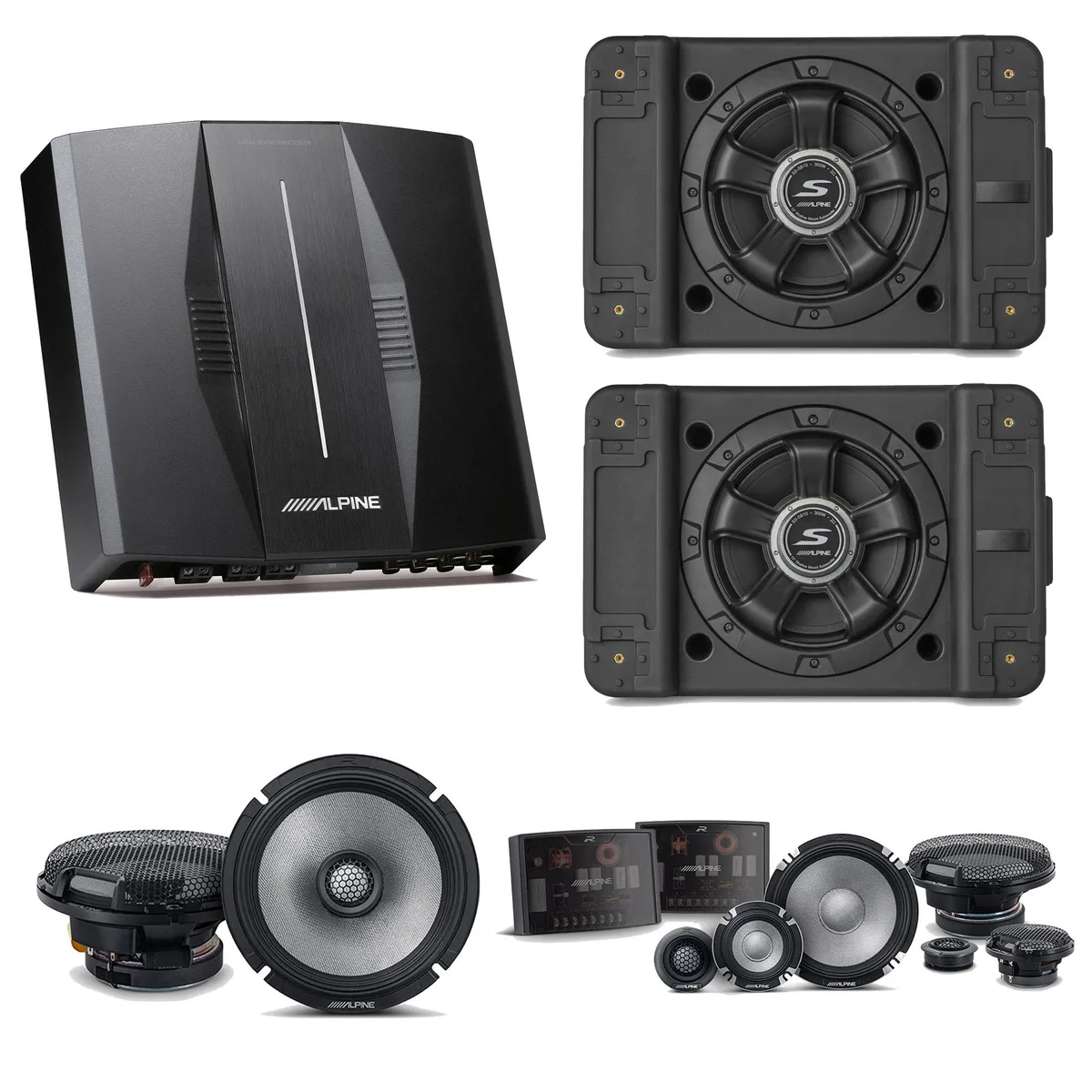 Alpine Alpine PXE-C80-88 OPTIM8 8-Channel Amplifier with (2) SS-SB10 10" Subwoofers, R2-S65 &amp; R2-S653 Speakers — product photo
