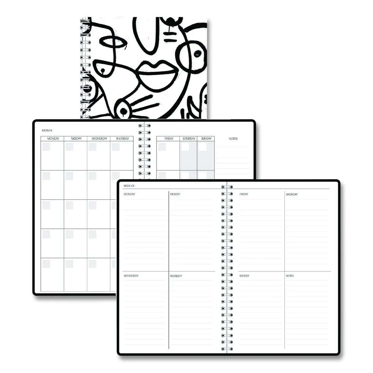 House of Doolittle House of Doolittle Recycled Undated Monthly Weekly Planner Abstract Faces Black White Cover 11 x 7 212141 — product photo