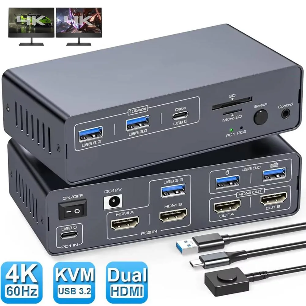 SMA SMA Dual Monitor KVM Switch 13-in-1 10Gbps 4K@60Hz — product photo