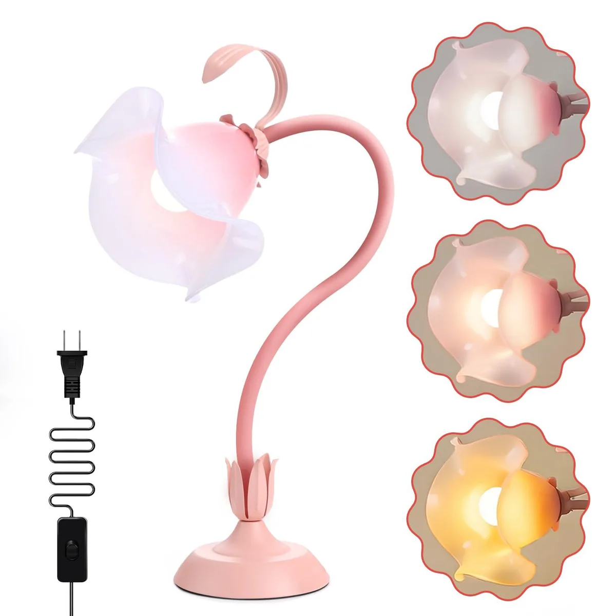 Small flower-shaped table lamp with flexible gooseneck arm and polished finish