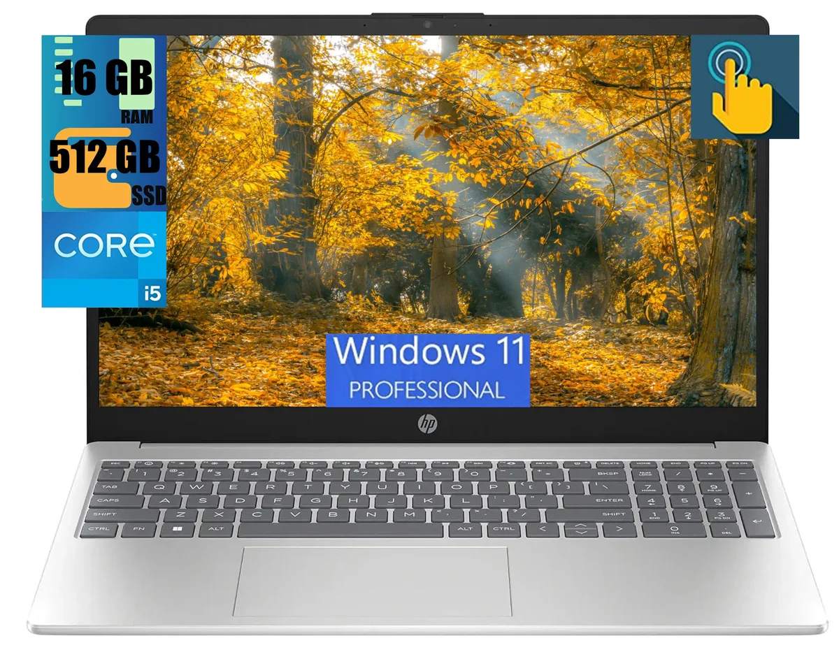 HP HP 15 laptop i5-1235U 10-core 16GB 512GB SSD 15.6" HD touchscreen Silver Windows 11 Pro — product photo