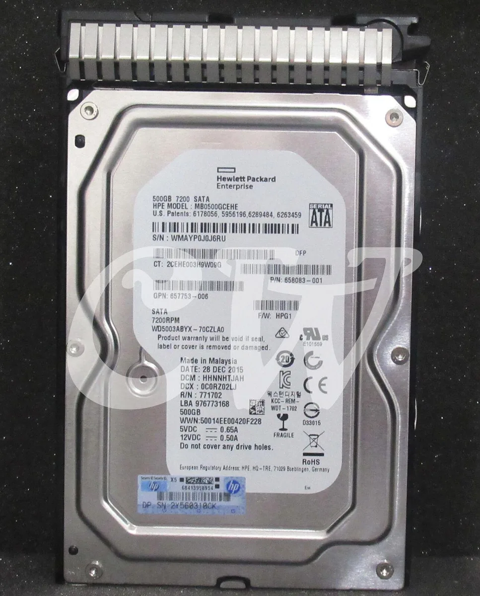 HPE HPE 500GB 7200RPM 6Gb/s 3.5" SATA internal hard drive — product photo