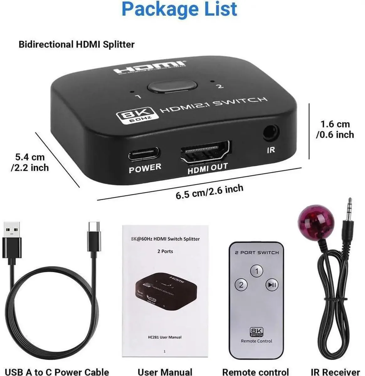 SMUGDESK SMUGDESK Bi-Directional 2 Port 8K HDMI Switch 60 120 — product photo