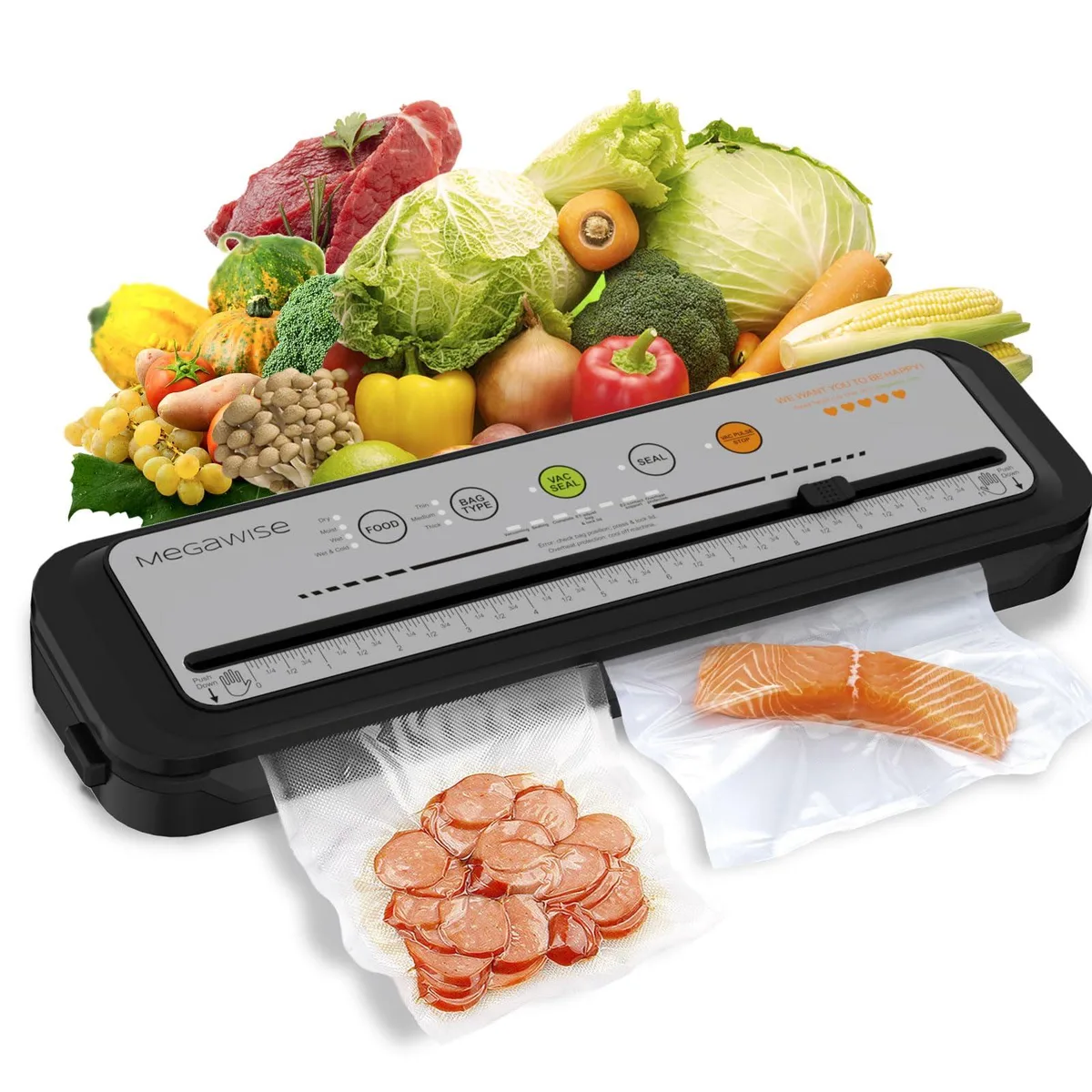  MEGAWISE VS26621 Vacuum Sealer Grey 80kpa 110W 120V 1.2kg 10 Bags — product photo