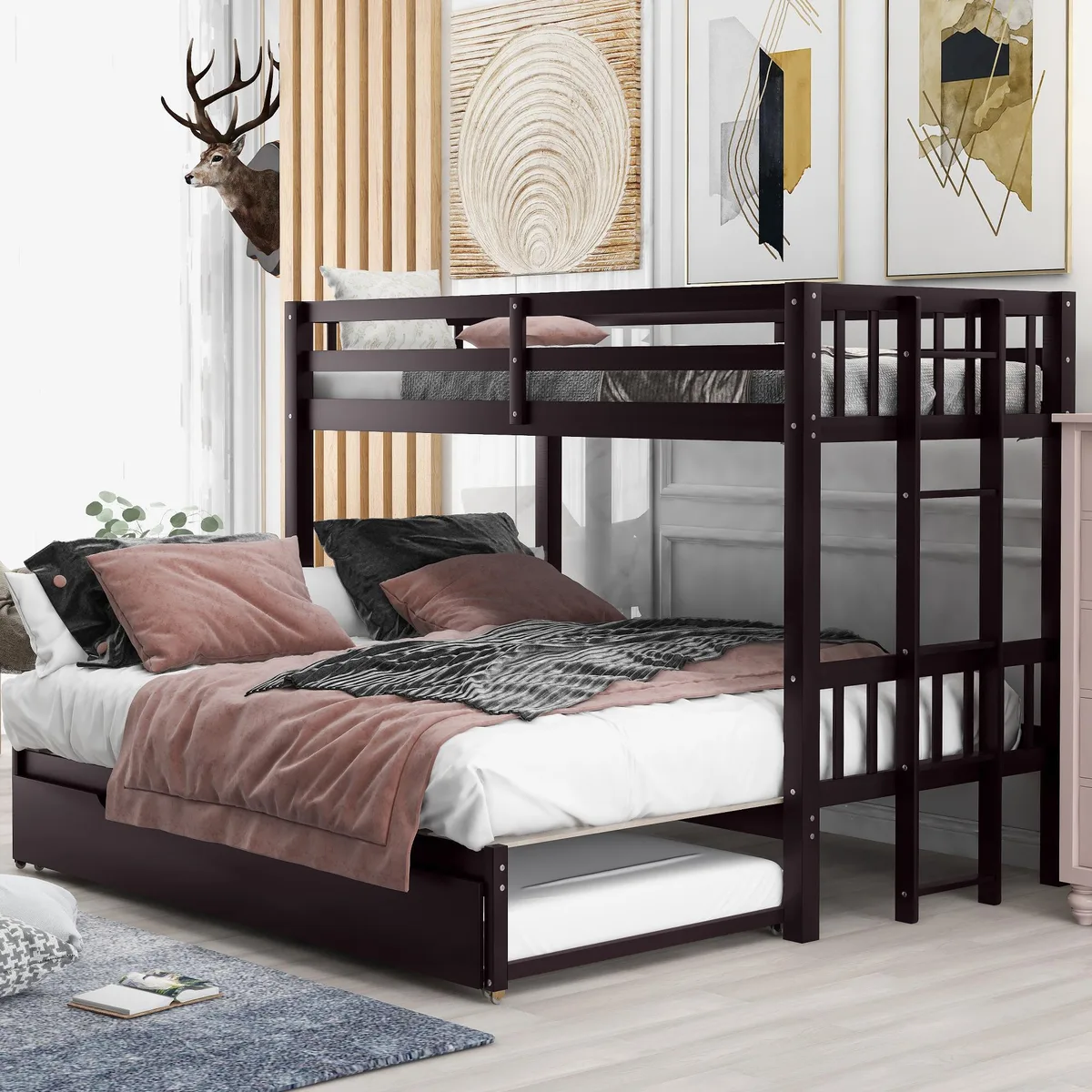 tuphen tuphen Twin over Pull-out Bunk Bed with Trundle Espresso — product photo