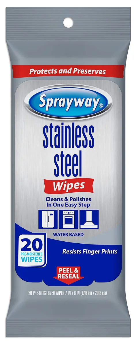 A white cylindrical canister labelled Metra SW5012R containing 20 pre-moistened stainless steel wipes