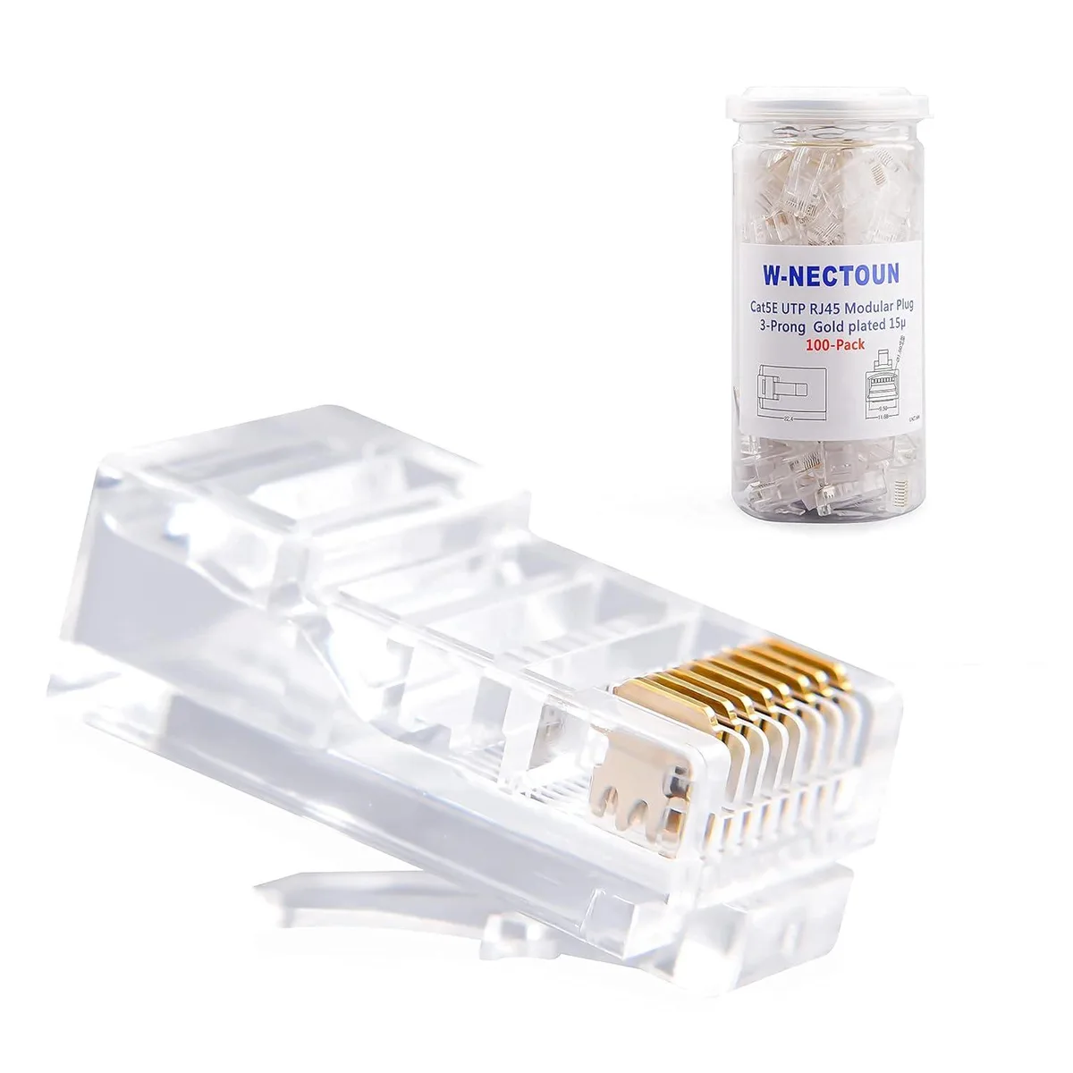 BFKK BFKK Cat5e RJ45 Connectors 100-Pack 3-Prong Gold Plated 15 micron-inch — product photo