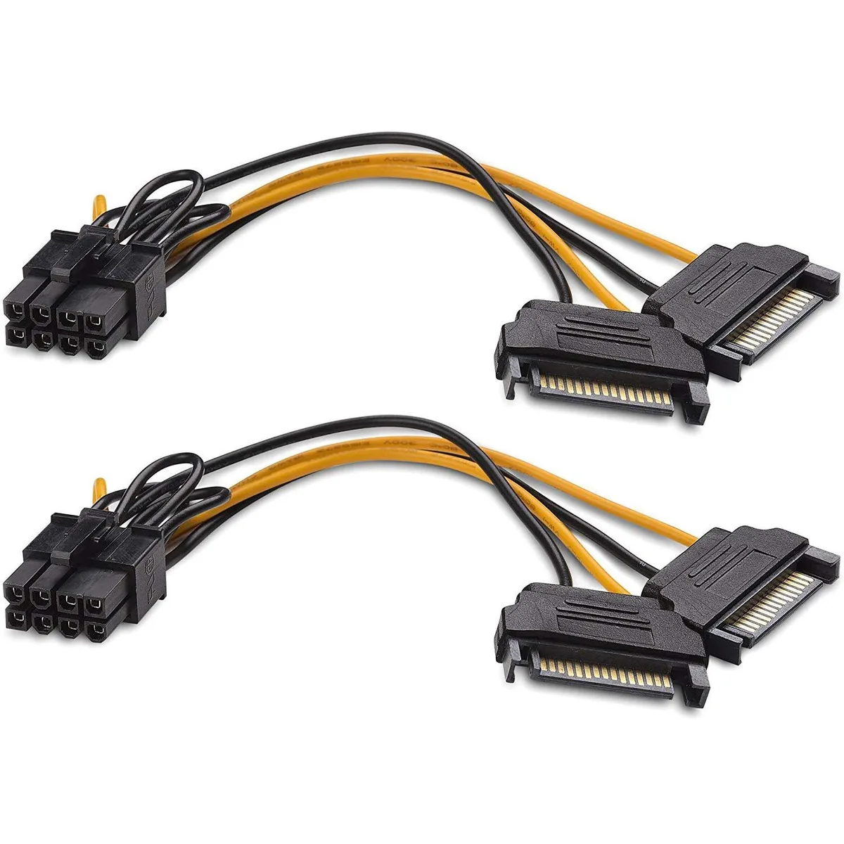 Vszerda Vszerda 15-pin SATA male to 8-pin (6+2) PCI-Express female power adapter cable 2-pack 8-inch — product photo