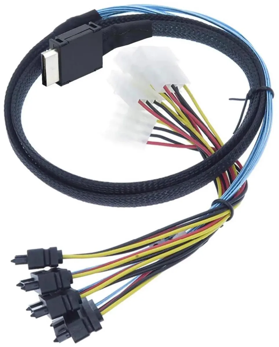 SMUGDESK SMUGDESK OCuLink SFF8611 4i to SAS 4×SFF8482 Cable with 4Pin Power .5m 12Gbps — product photo