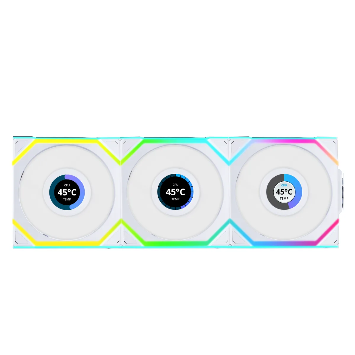 Lian Li Lian Li 12SLLCD1W3W 120mm case fan 1.6" LCD 2.4 GHz wireless triple pack white — product photo