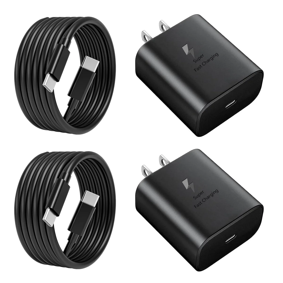 Black rectangular wall charger with detachable 6ft USB-C cable