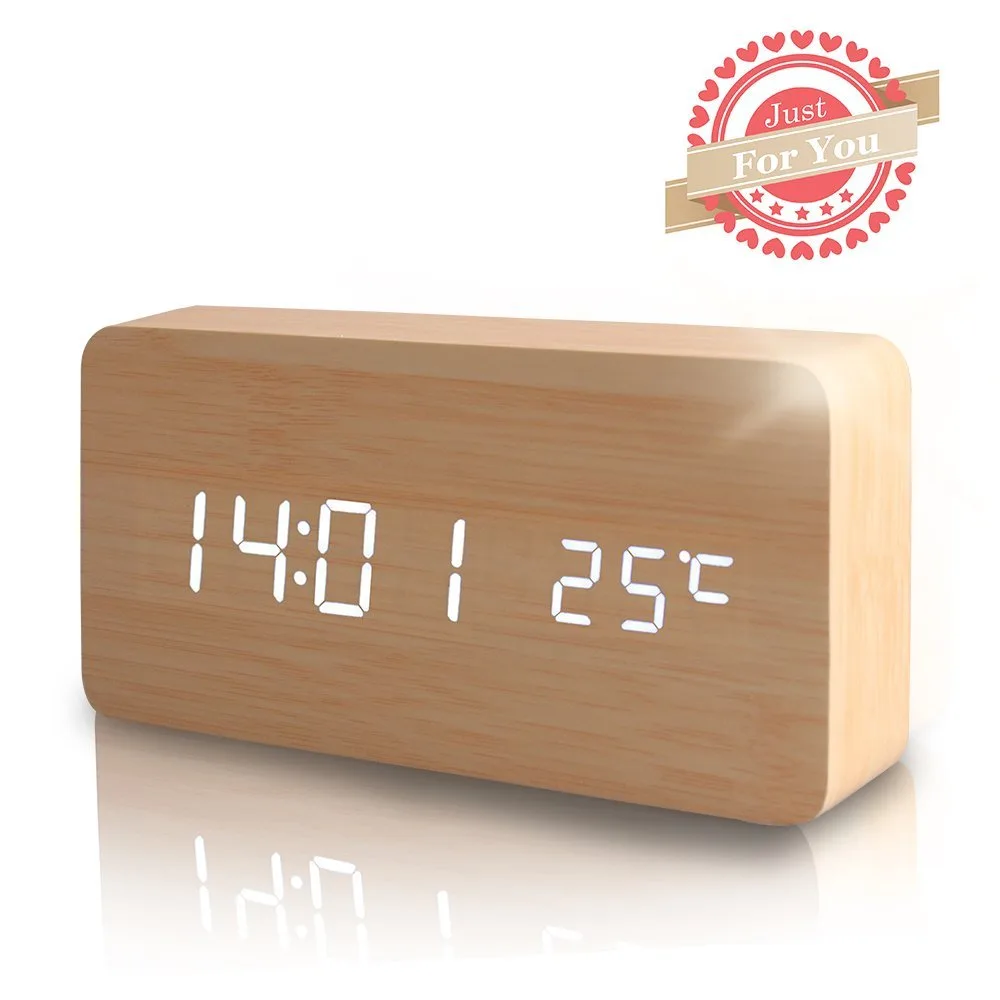 Corn Electronics Corn Electronics Wooden Digital Alarm Clock Natural Wood 15cm x 7cm x 4cm — product photo