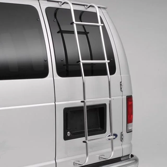 Silver aluminium ladder hook for Ford van, polished finish, over-door style