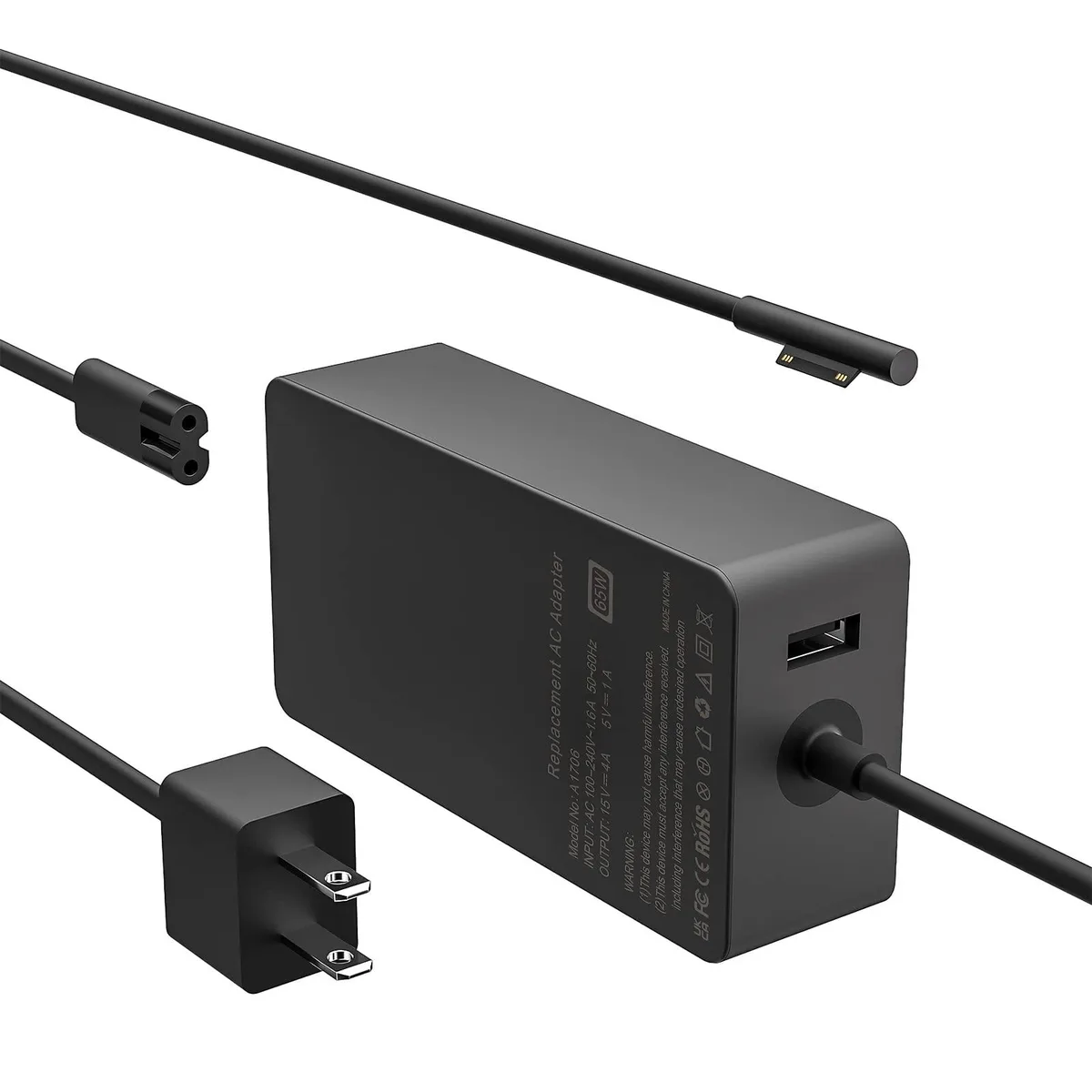 2-Power A1706 65W AC adapter for Microsoft Surface Pro 3/4/5/6/7/8/X, Go/2/3, Book/2, Laptop Studio — product photo