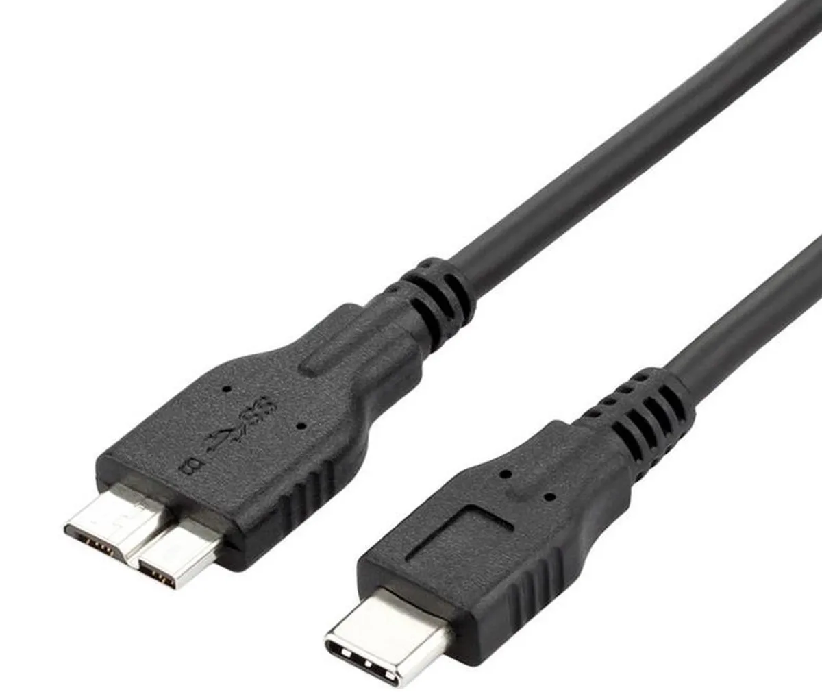Black USB-C to Micro-B cable, 3.3 ft, straight connectors, matte finish