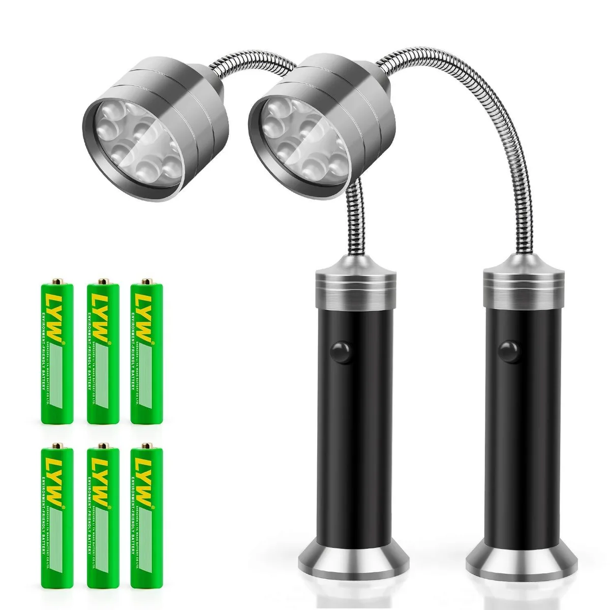 Two black aluminum grill lights with magnetic bases and flexible goosenecks