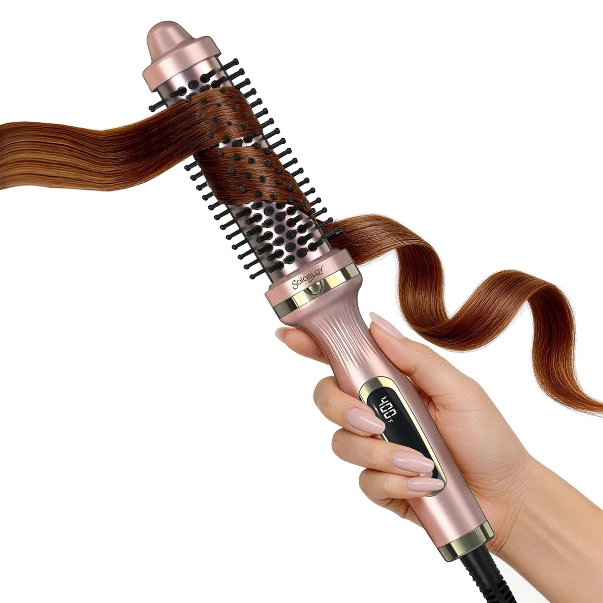 SOIOBLQY SM-730 thermal brush, 1.5 inch barrel, white glossy finish, LCD display, swivel cord
