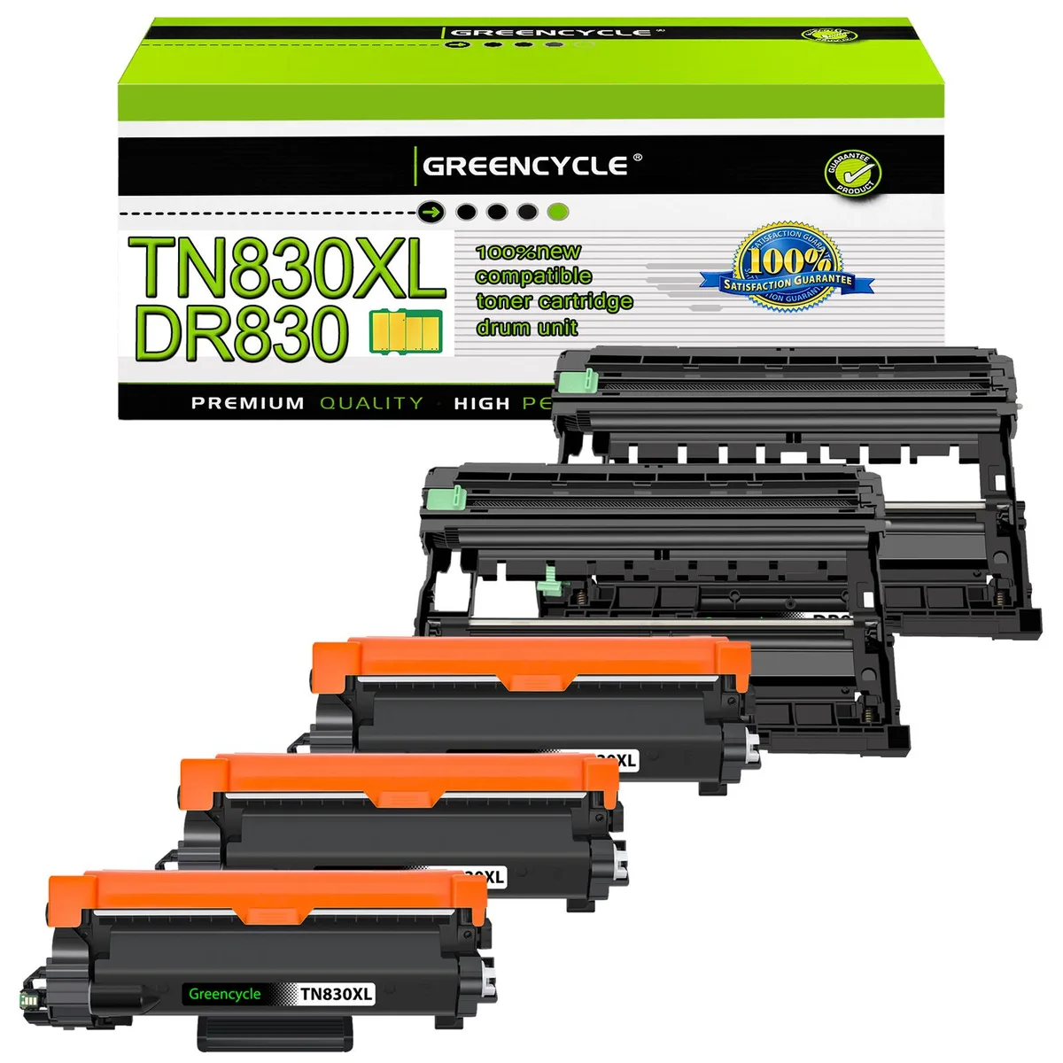 GREENCYCLE GREENCYCLE TN830XL Black Toner Cartridge &amp; DR830 Drum Set (3+2 Pack) — product photo
