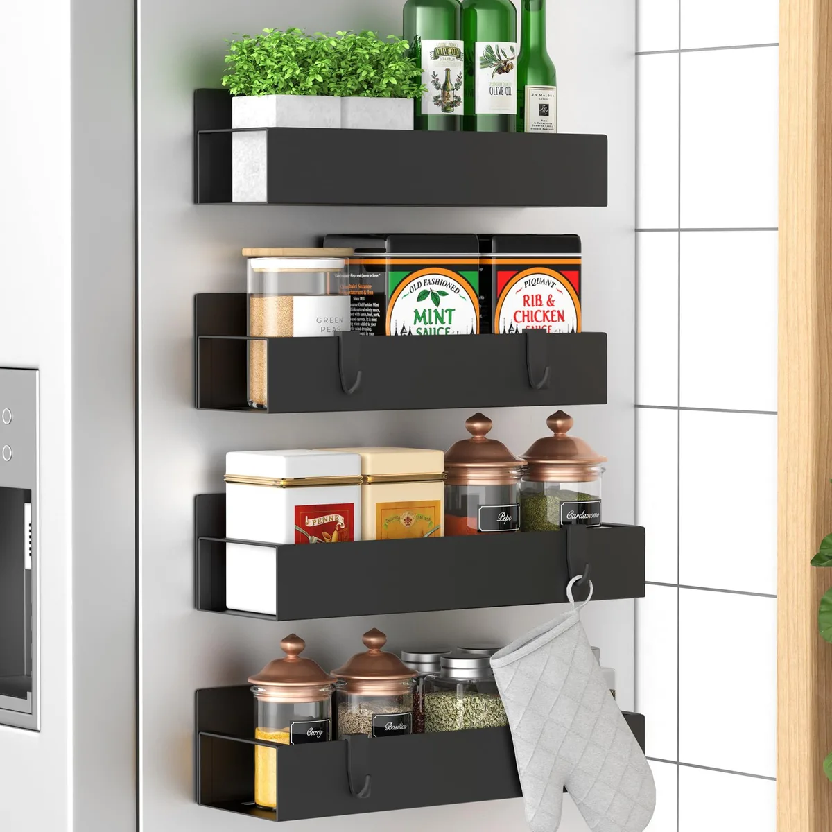  Mind Reader 4 Pack Magnetic Spice Rack 11.8"D x 4.33"W x 4.33"H Black storage — product photo