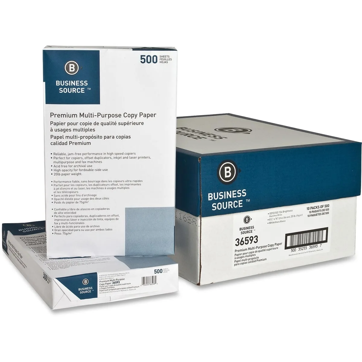 Business Source Business Source 36593 Paper 20lb 92 Bright 8-1/2x14 10RM/CT 5000/CTN — product photo