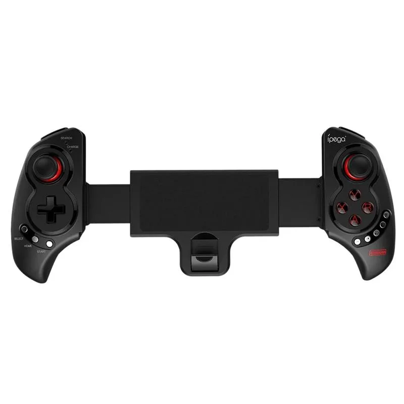 Black telescopic gamepad with adjustable arms extending to 280mm, ergonomic grip and built-in joysticks