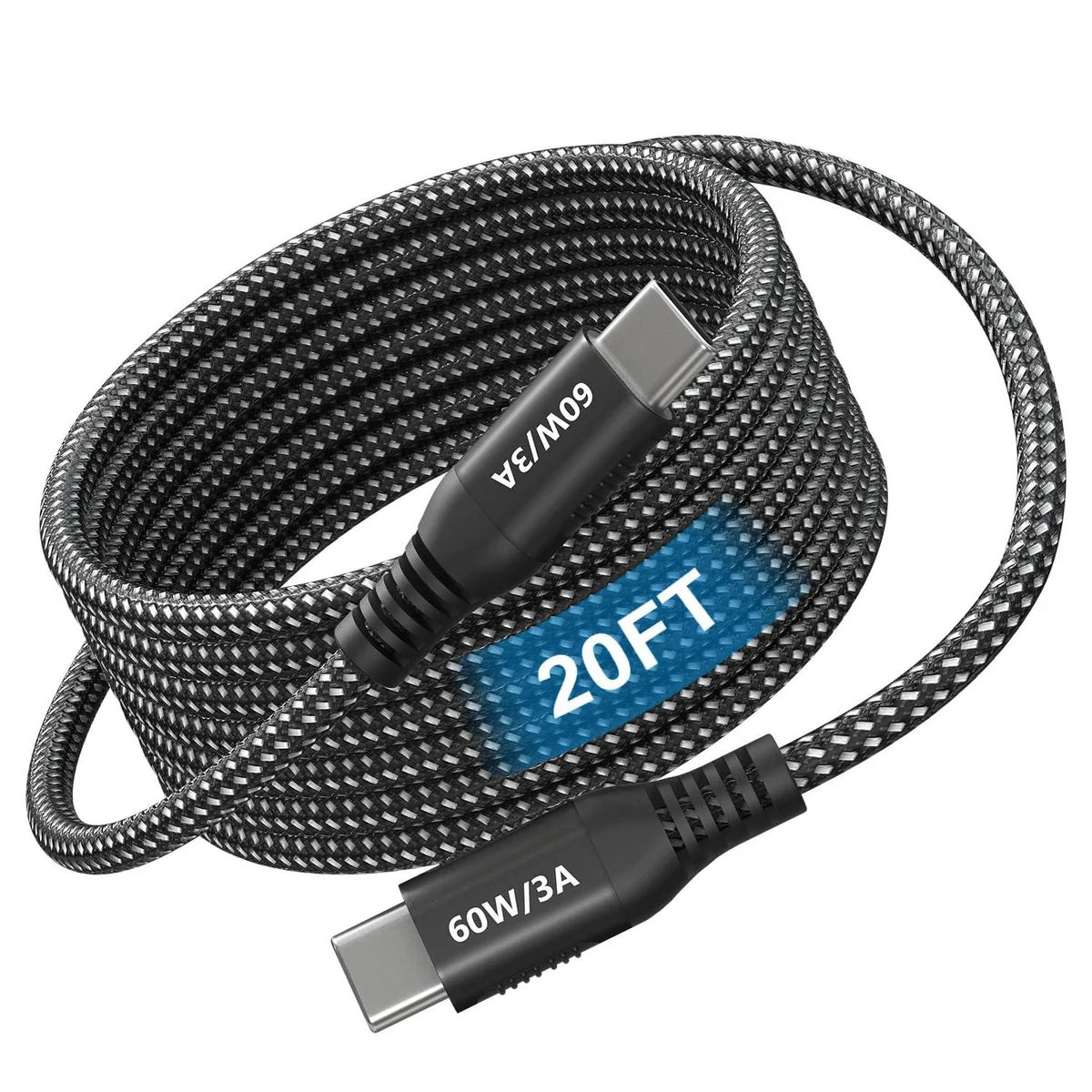  Bawanfa USB C to USB C Cable 20ft 60W Braided Black — product photo