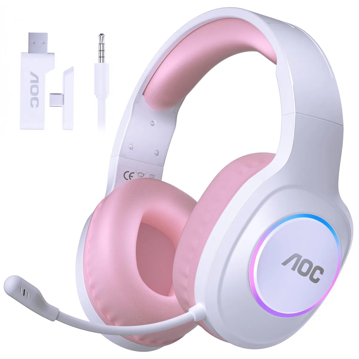  AOC ACG 2502 Captain 100 Wireless Gaming Headset PC USB-C Bluetooth 5.4 2.4GHz Noise Canceling Pink — product photo