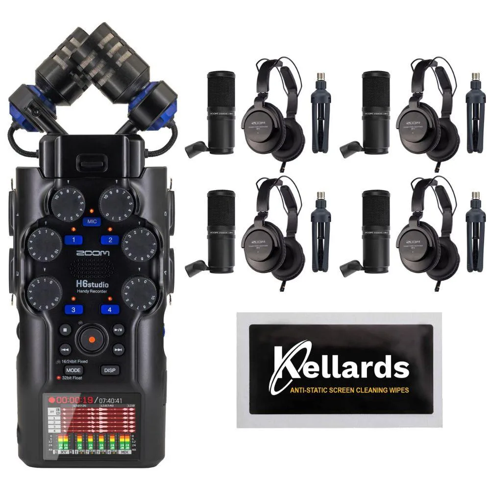 Zoom Zoom H6studio 6-Track Recorder with ZDM-1 Mic Pack (4 Pack) and Screen Wipes — product photo
