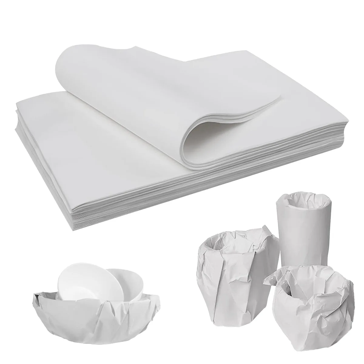 Stack of 50 white 12 x 24 in packing paper sheets