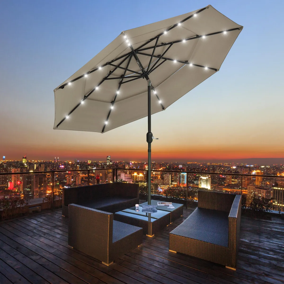 Yescom USA, Inc. Yescom USA, Inc. 07UMB041-3T9LED-10 9 ft 3 Tier Solar LED patio umbrella — product photo
