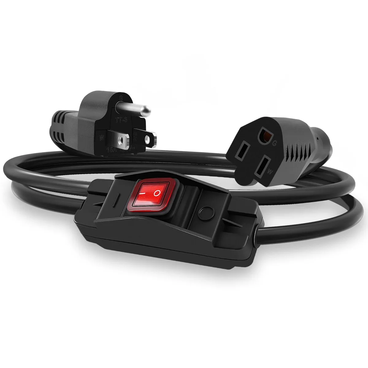  Delgada 3 ft Extension Cord 14 AWG 125V 15A IP66 Switch power extension cord — product photo