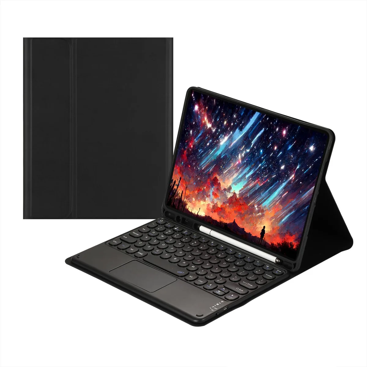 Timoom Timoom 9.7" Bluetooth Keyboard Case with Trackpad, Pencil Holder, Backlit, Black — product photo