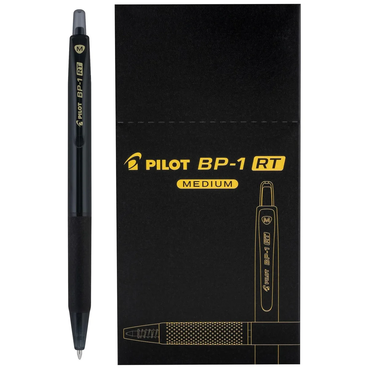 Twelve retractable blue ballpoint pens in a box, 1.0 mm medium point