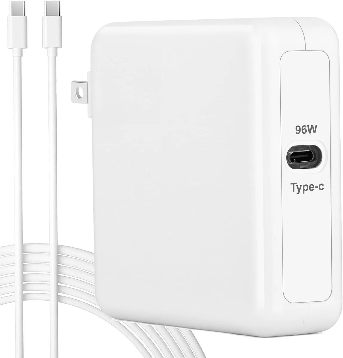 White rectangular 96W USB-C power adapter with 1.8m cable