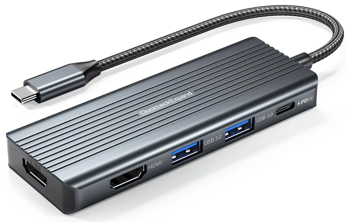  DockteckExpand DE0009 5-in-1 USB-C hub 2 HDMI 4K 30Hz 2 USB 3.0 PD 100W Space Grey — product photo