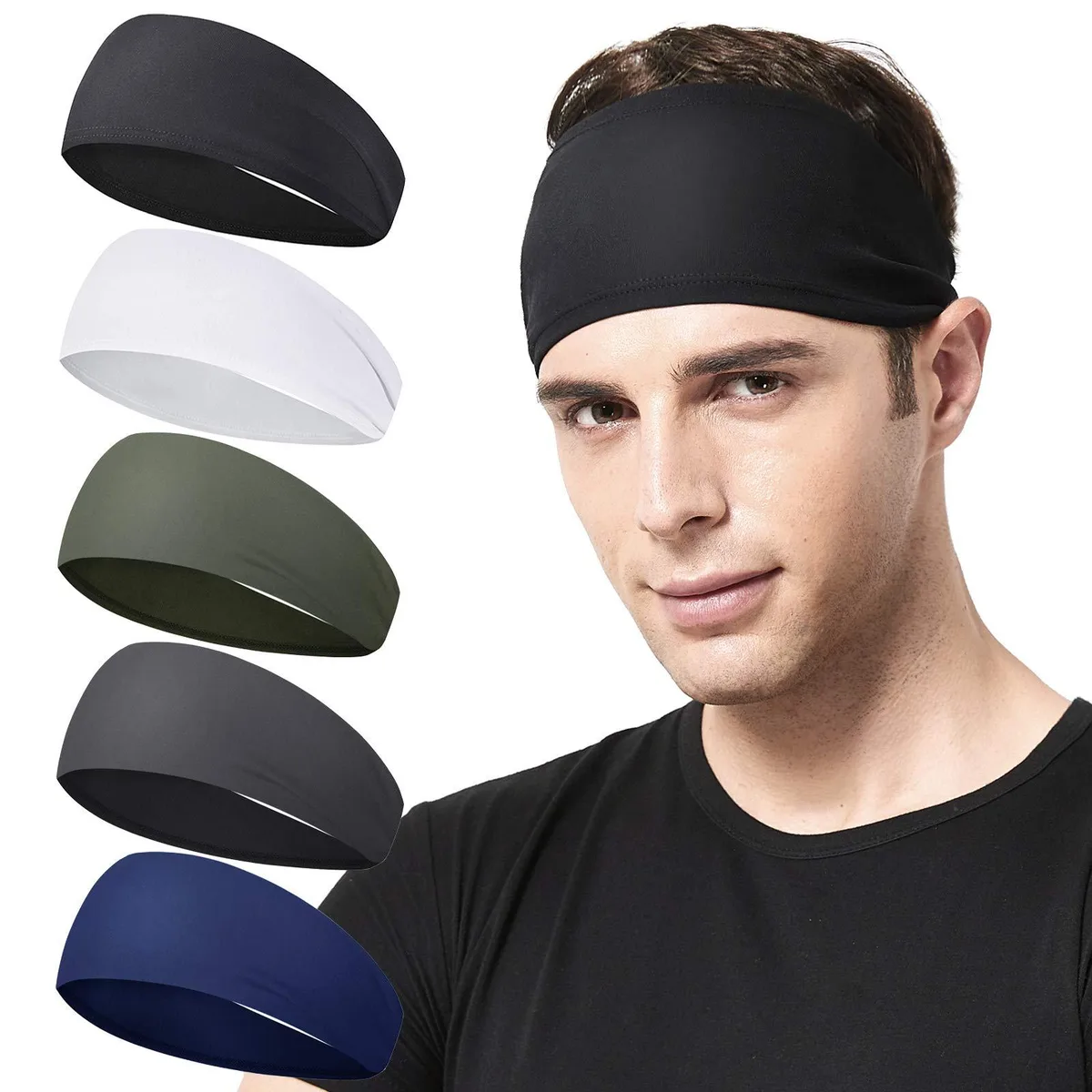 Acozycoo 5 Pack Moisture Wicking Headbands Black — product photo
