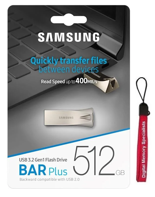 SAMSUNG SAMSUNG BAR Plus 256GB 400MB/s USB 3.1 Type-A Flash Drive Silver Metal MUF-256BE3 — product photo