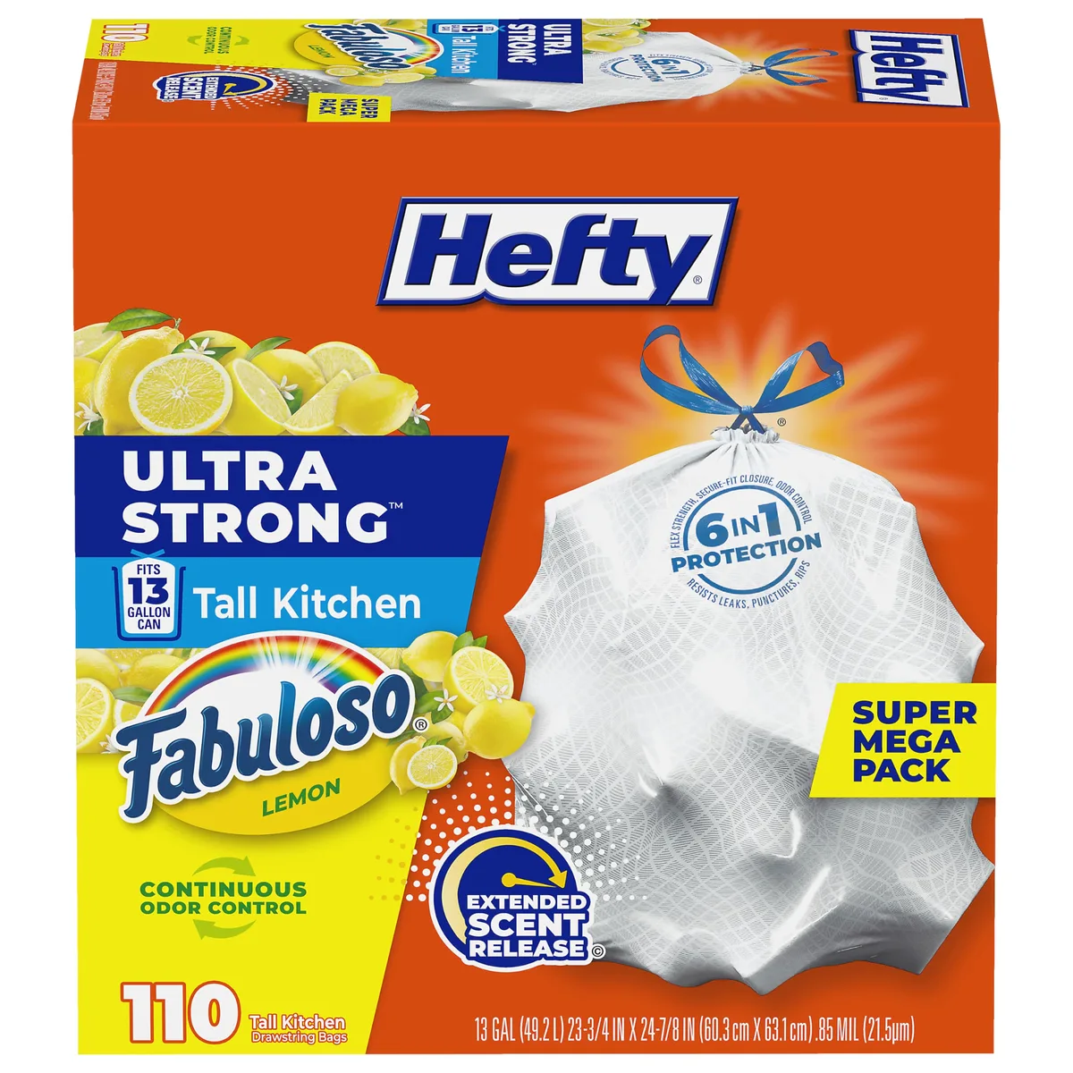  Hefty Ultra Strong 13 Gallon Trash Bags White Fabuloso Lemon Scent 110 Count — product photo