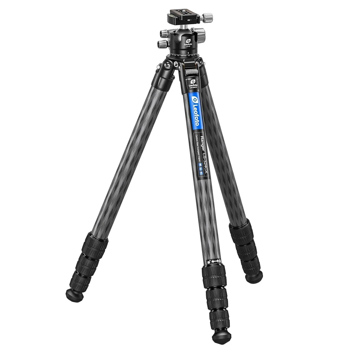 Carbon fibre travel tripod with 360 ball head, silver legs, black fittings, compact folded form