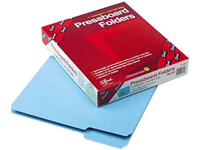 Blue recycled file folders, one-inch expansion, top-tab, box of 25
