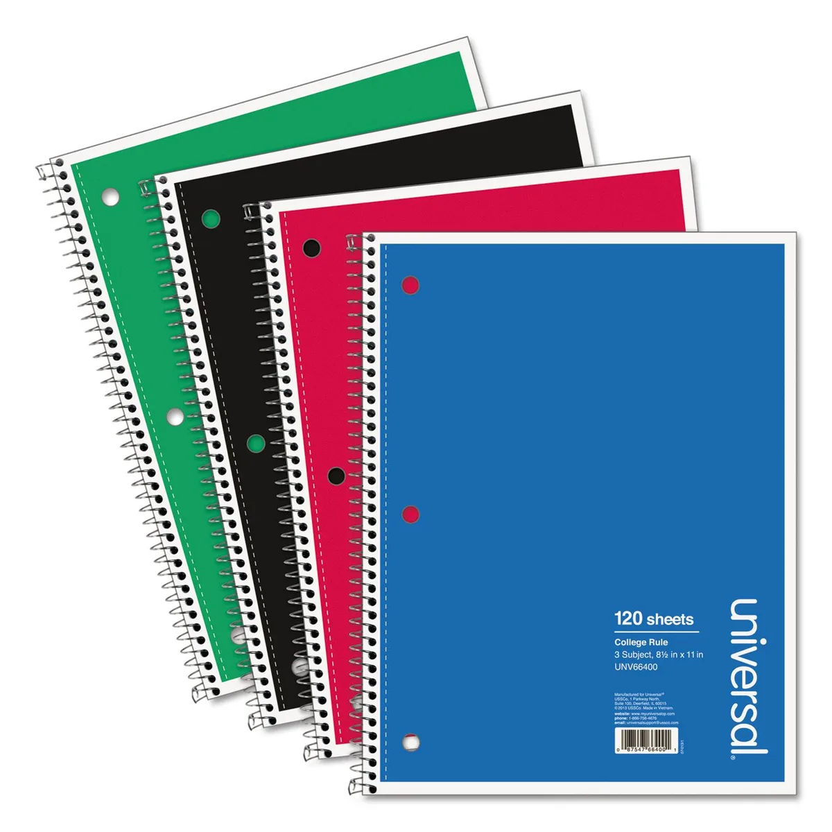 Universal Business Supply Universal Business Supply UNV66400 notebook 11 x 8 1/2 college rule 120 sheets — product photo