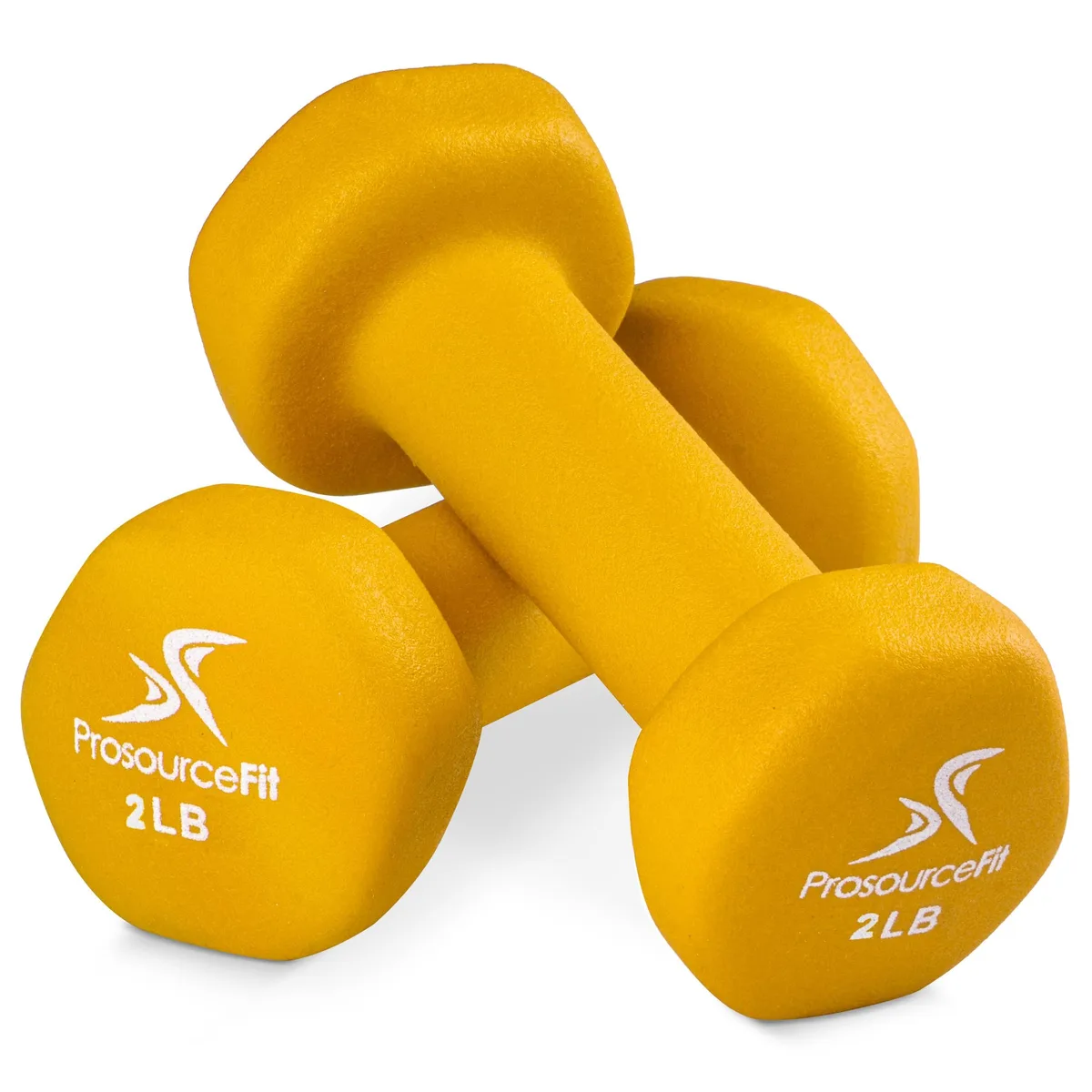  ProSource Neoprene Dumbbell 2 lb Yellow Hexagonal Cast Iron Core — product photo