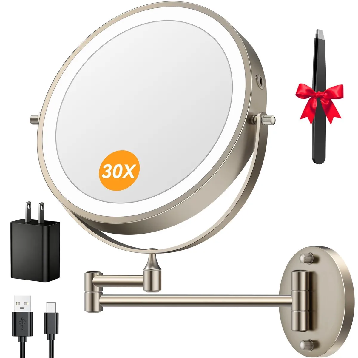  Auxmir X-8CB 9" Wall Mounted Lighted Magnifying Mirror 1X/30X 5000mAh — product photo