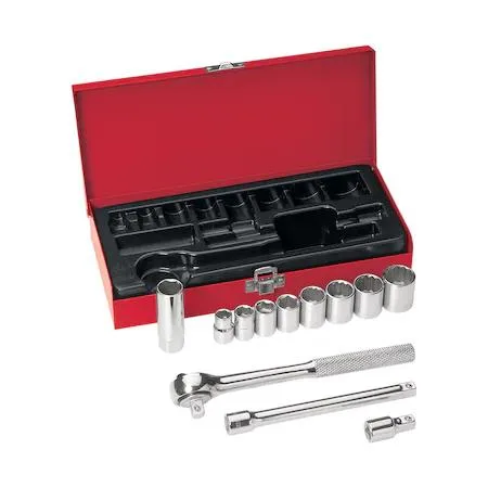 Klein Tools 12-piece 3/8 inch drive socket wrench set in transparent case