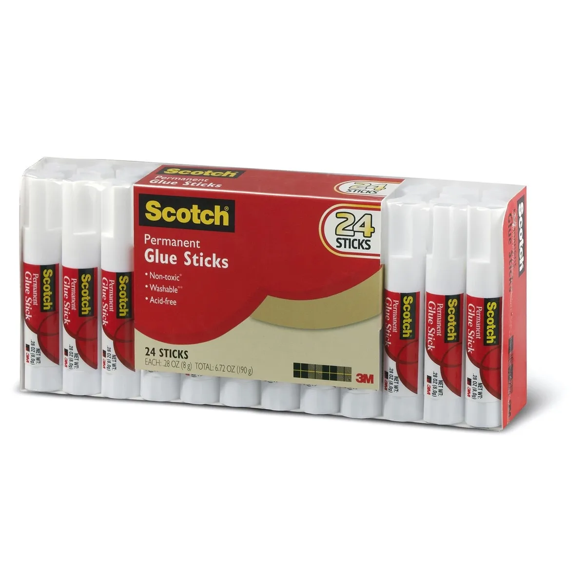  Scotch MMM600824S Permanent Glue Stick Pack of 24 Clear — product photo