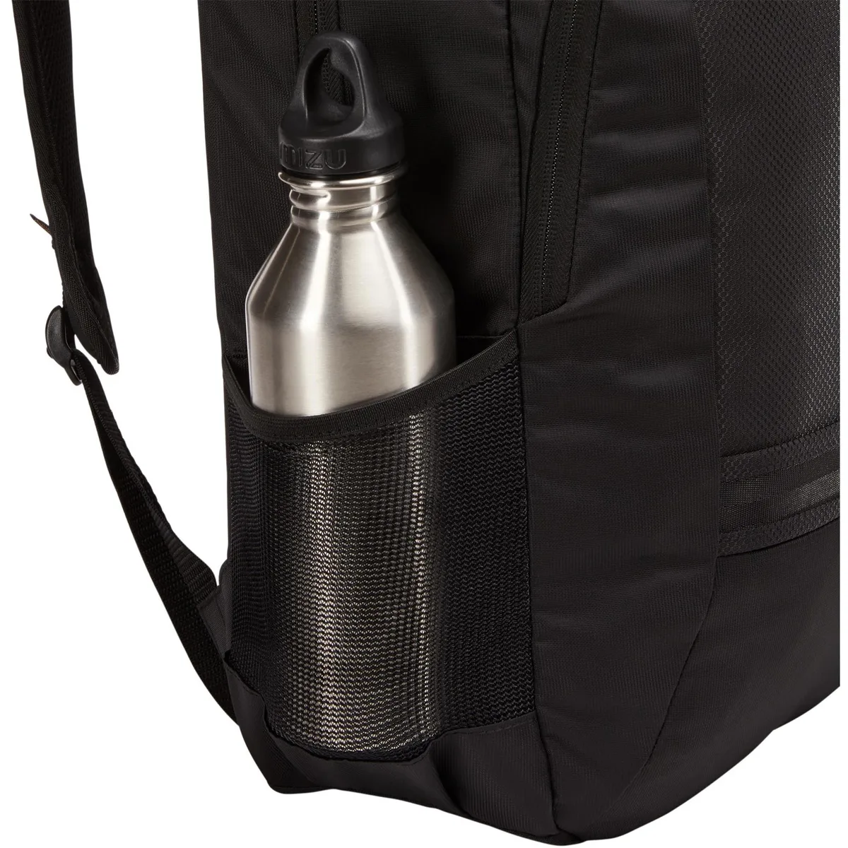 Black professional backpack with padded laptop compartment and mesh side pocket