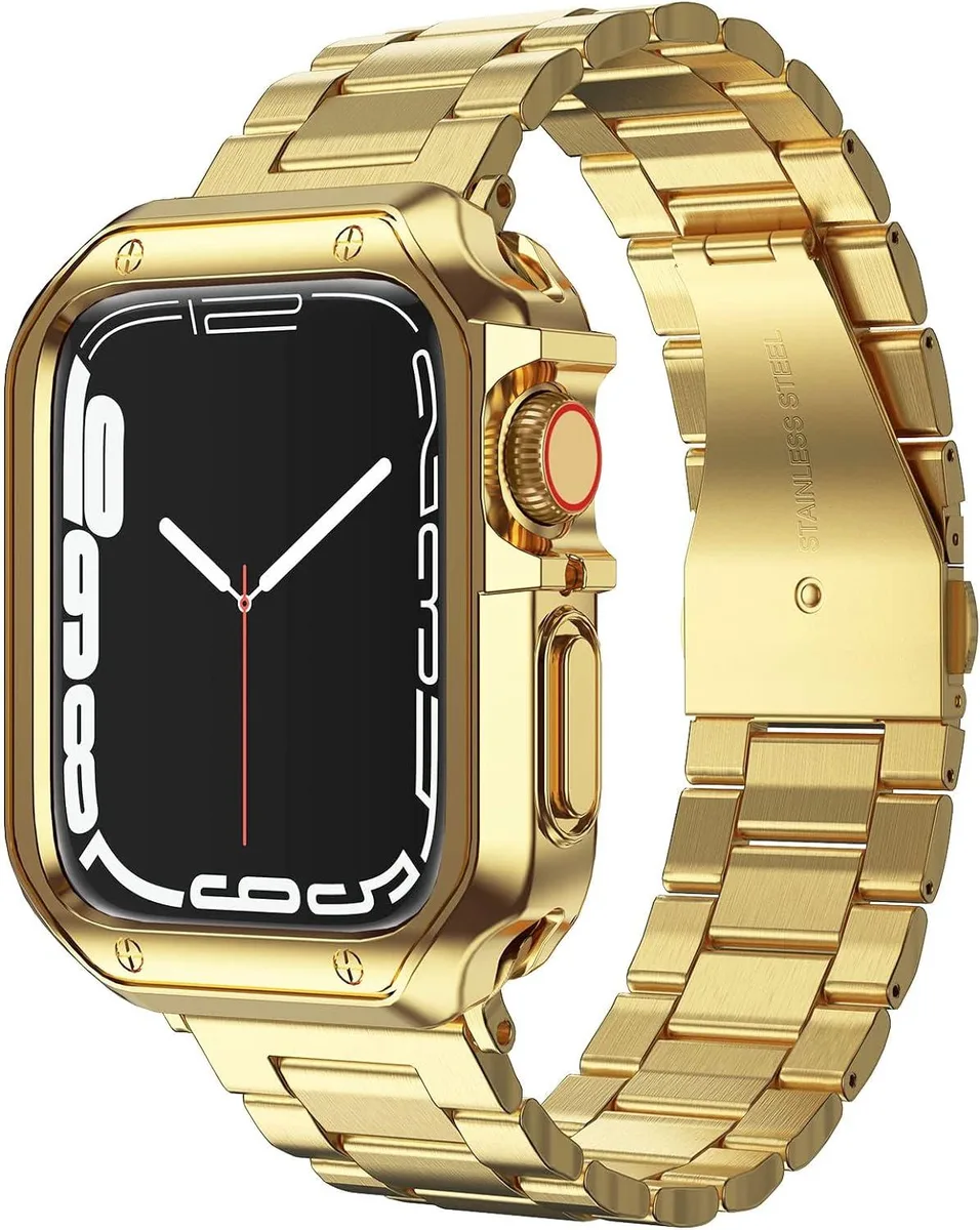 ETEIZU ETEIZU Stainless Steel Watch Band with TPU Case Gold 42 44 45mm — product photo