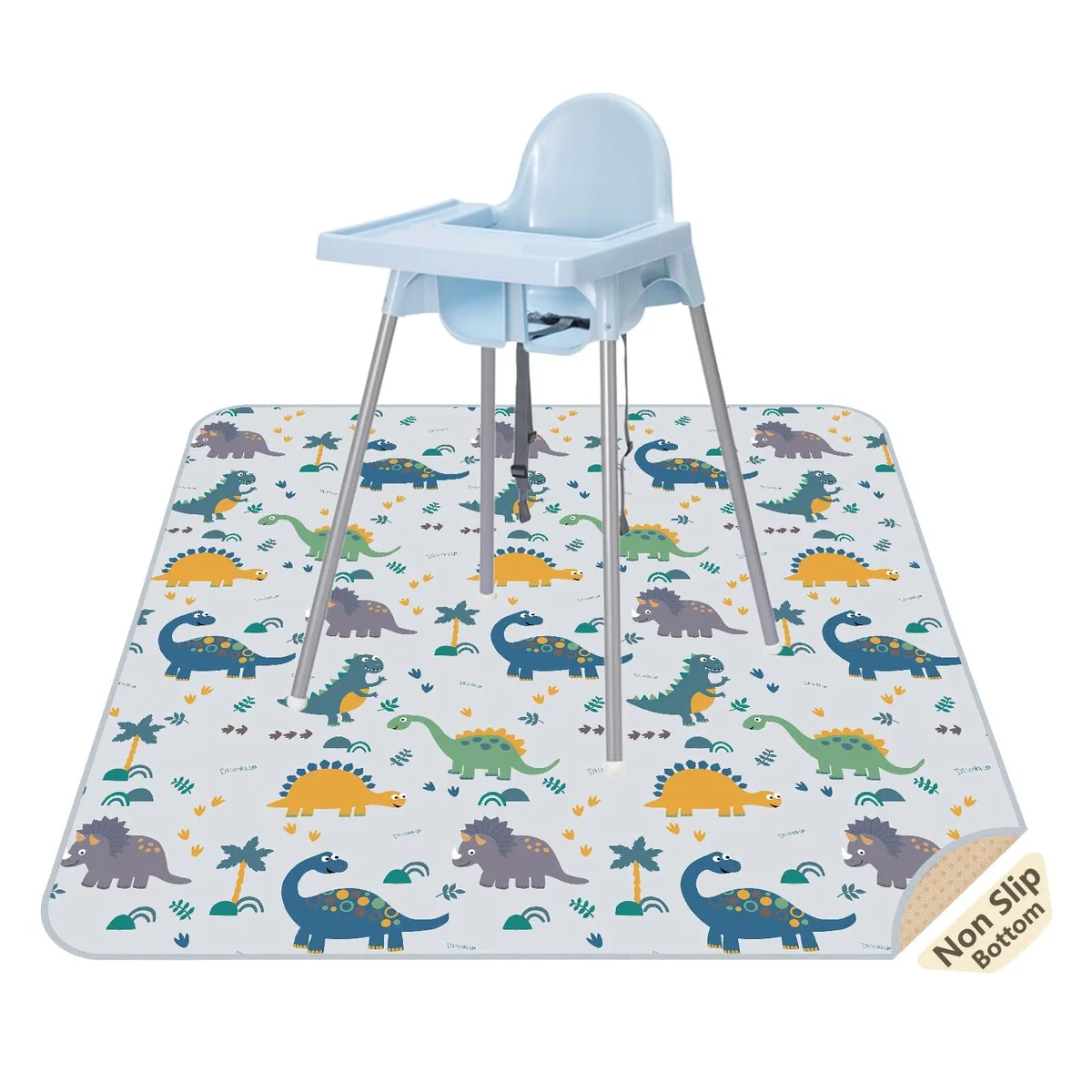 Square 51 inch dinosaur print polyester mat with anti-slip backing
